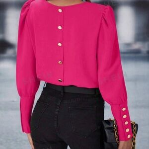Women's Hot Pink Button-Back Top